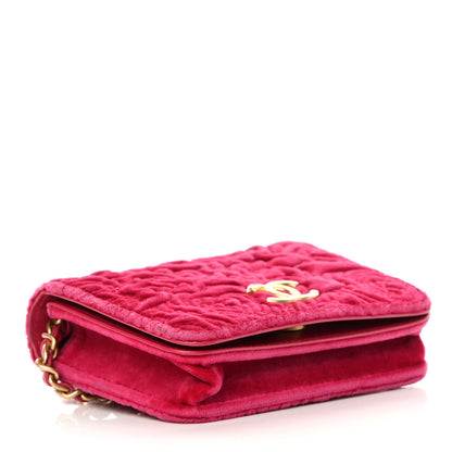 Chanel Velvet Quilted Camellia Velvet Flap Coin Purse With Chain Fuchsia 4 of 14