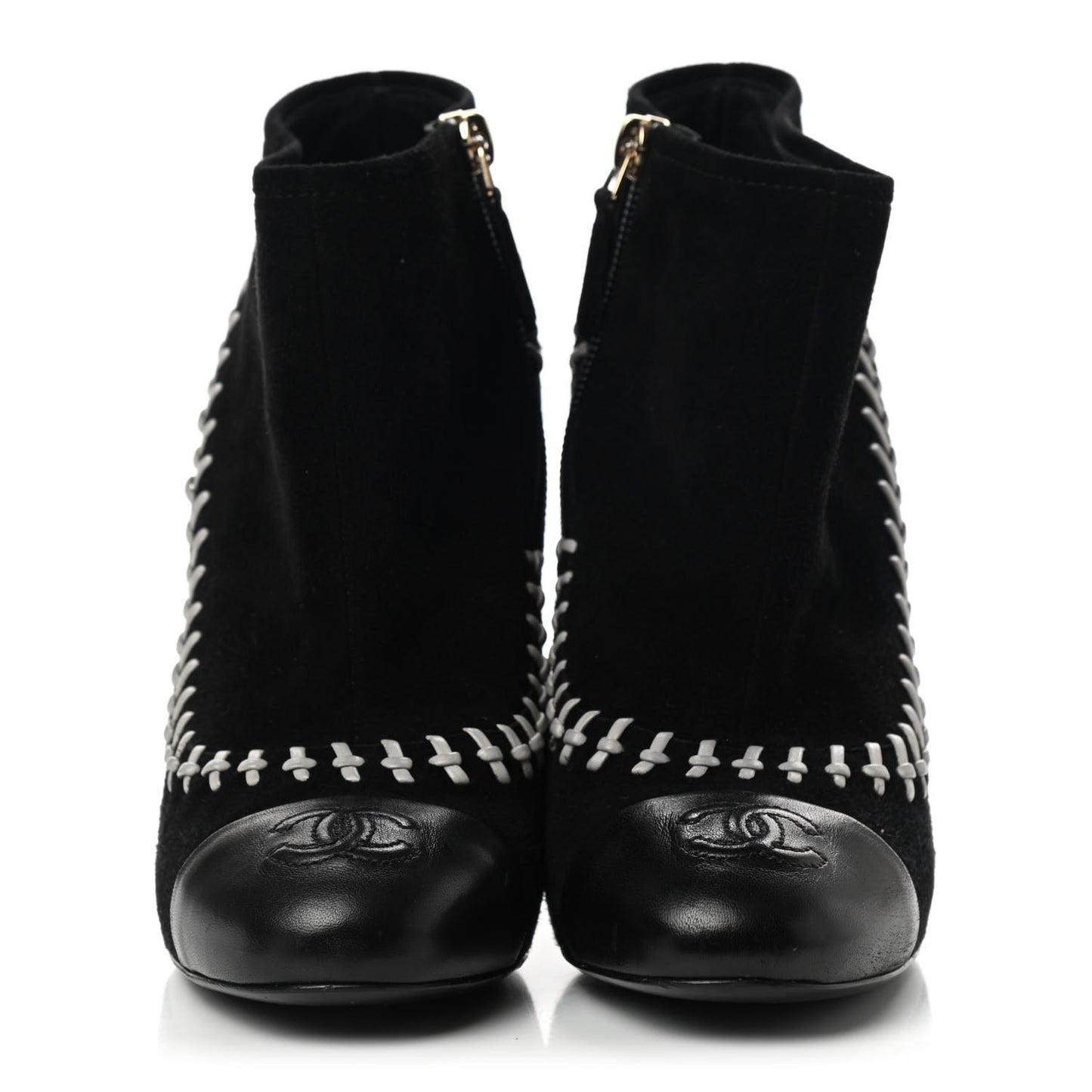 Suede Lambskin Short Boots 37.5 Black White