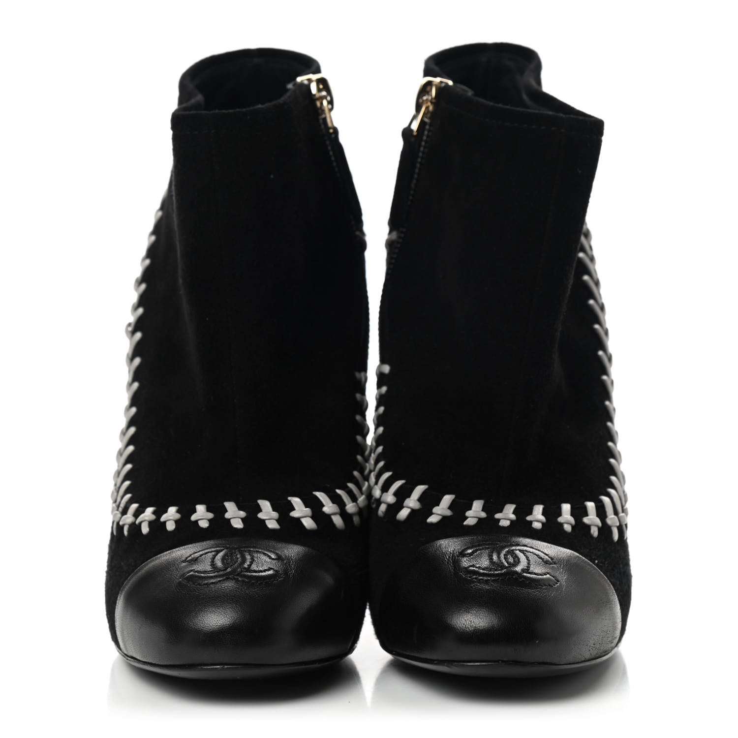 Chanel Suede Lambskin Short Boots 37.5 Black White 2 of 10