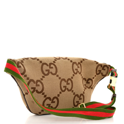 Gucci Monogram Jumbo GG Textured Dollar Calfskin Web Belt Bag Camel Ebony New Acero 3 of 10