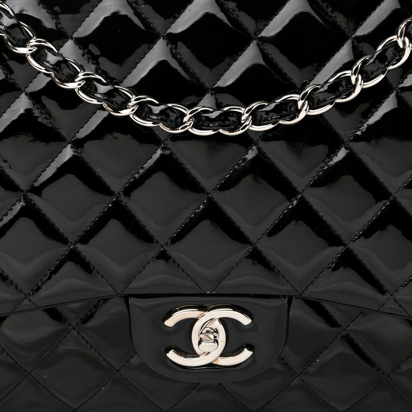 Patent Quilted Maxi Double Flap Black