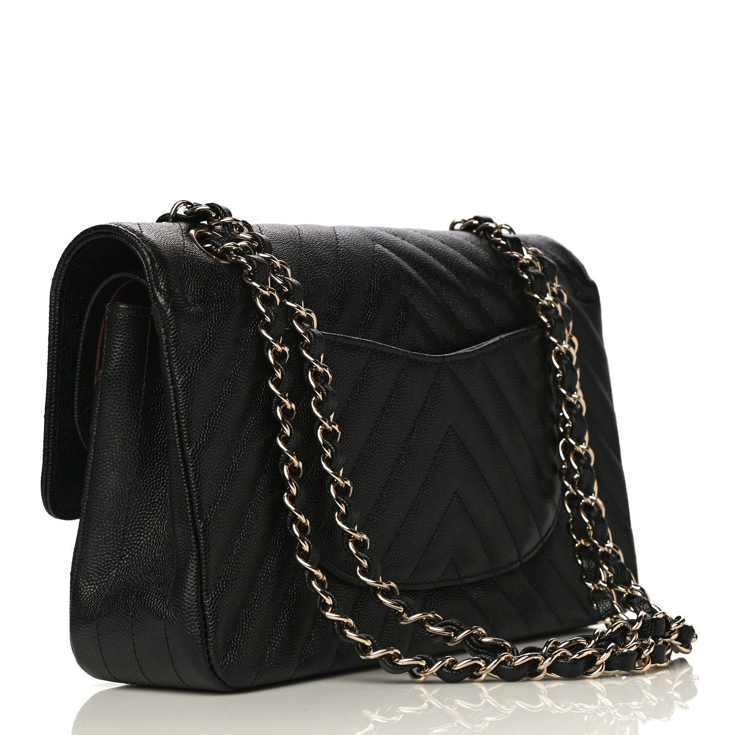 Chanel Caviar Chevron Quilted Medium Double Flap Black 2 of 9