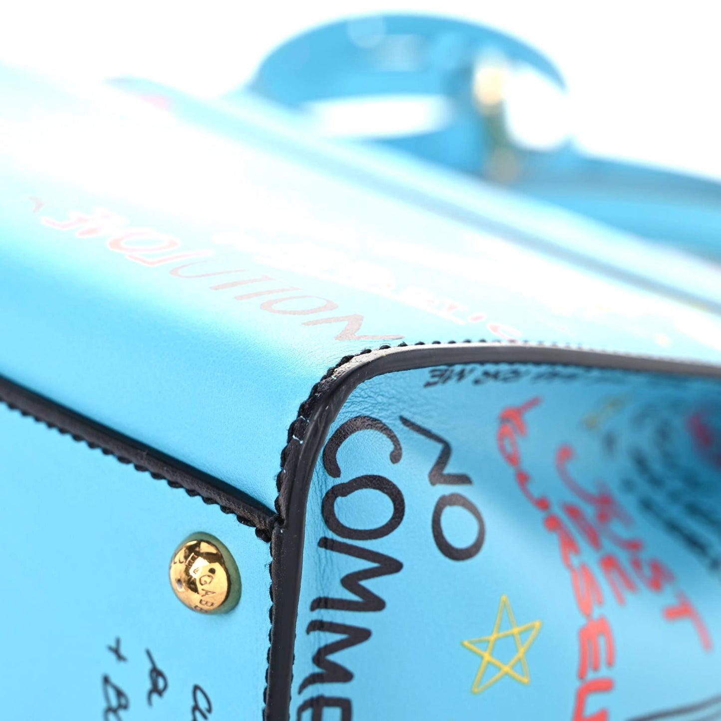 Calfskin Graffiti Printed Welcome Satchel Blue Black