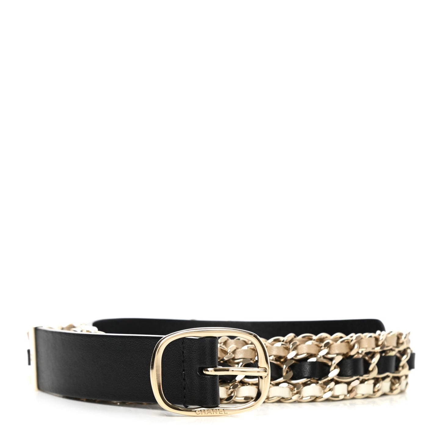 Calfskin CC Triple Row Chain Belt 90 36 Gold Black White