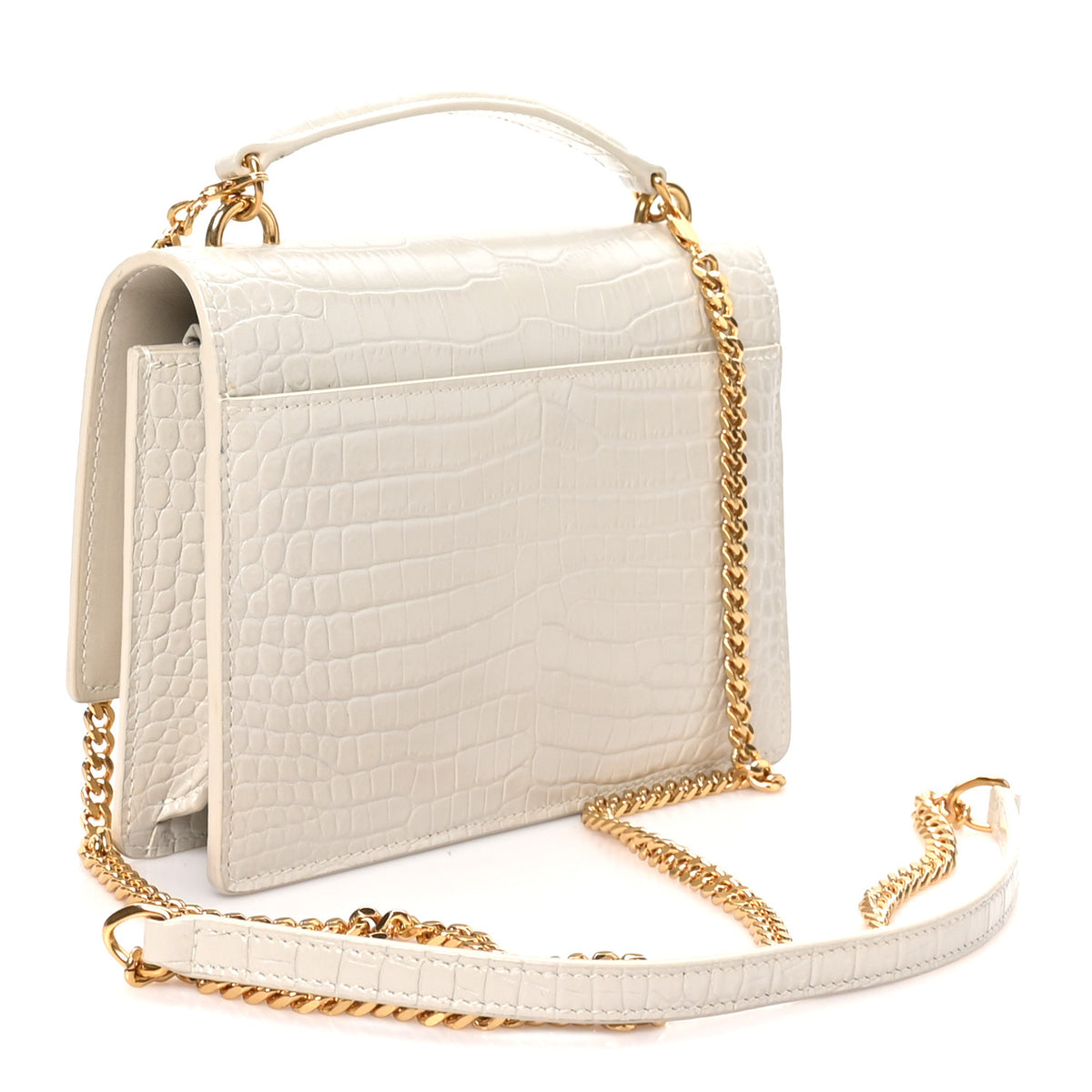 Calfskin Crocodile Embossed Monogram Sunset Chain Wallet Blanc Vintage