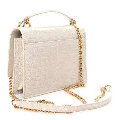 Saint Laurent Calfskin Crocodile Embossed Monogram Sunset Chain Wallet Blanc Vintage 3 of 9