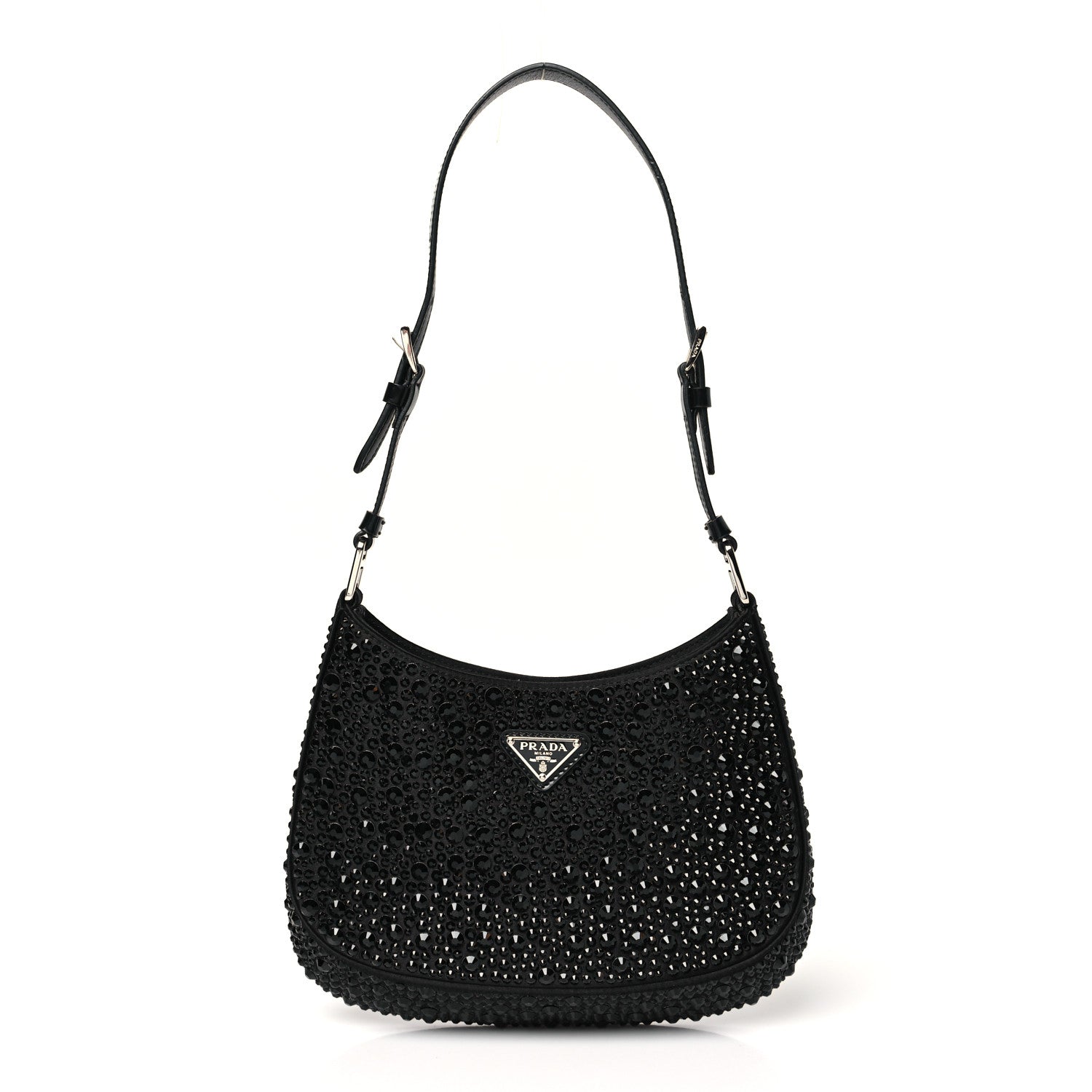 Prada Satin Crystal Cleo Adjustable Strap Shoulder Bag Black 1 of 9