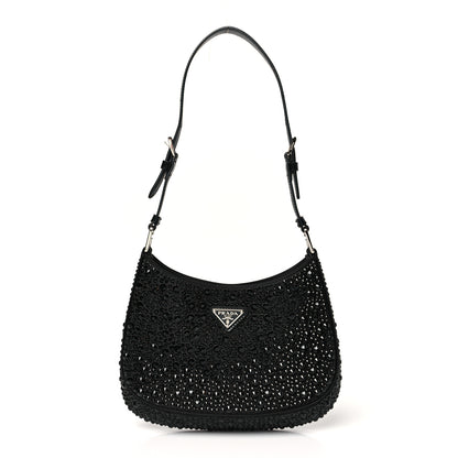 Prada Satin Crystal Cleo Adjustable Strap Shoulder Bag Black 1 of 9