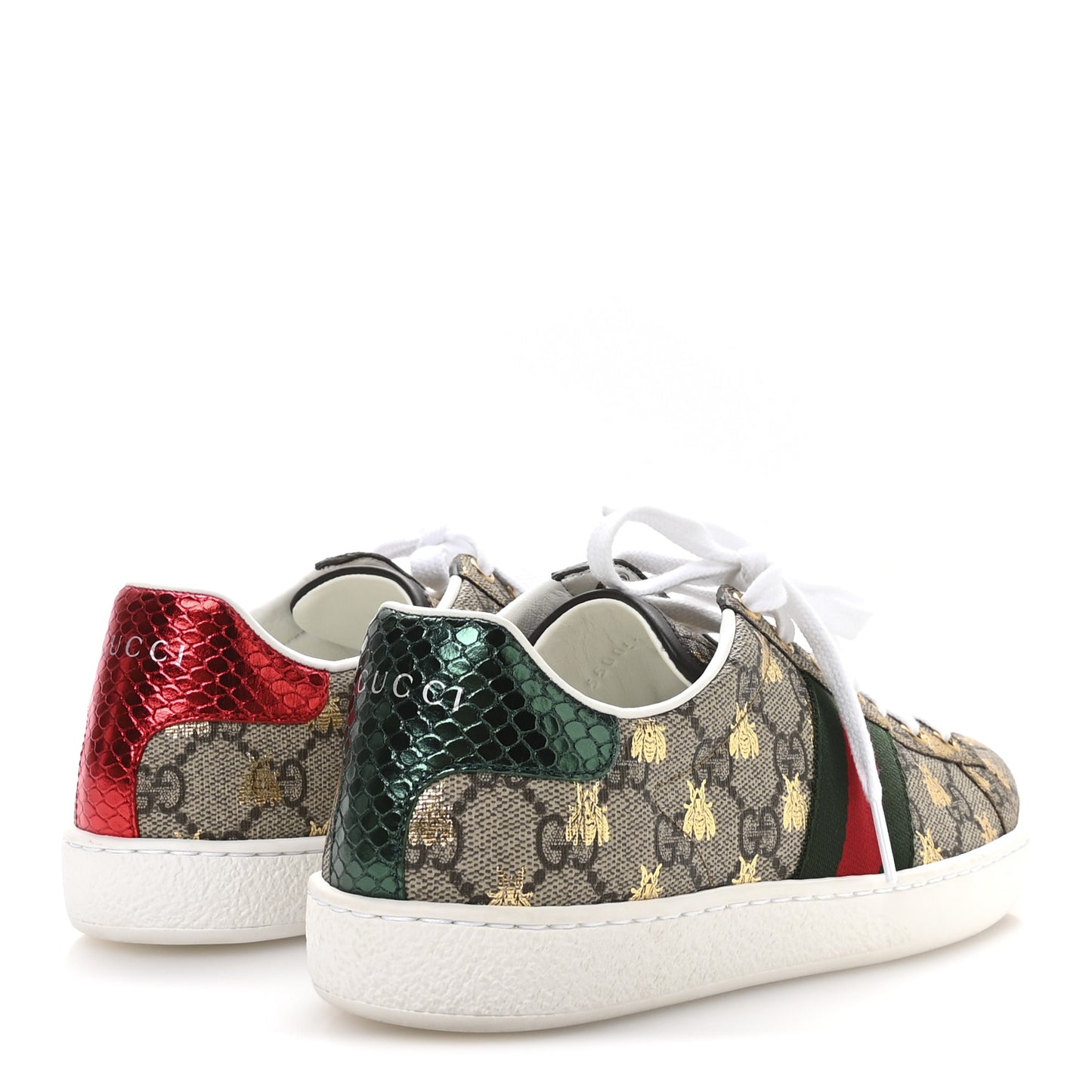 GG Supreme Monogram Bees Ayers Web Womens Ace Sneakers 37 Beige Oro Green Red