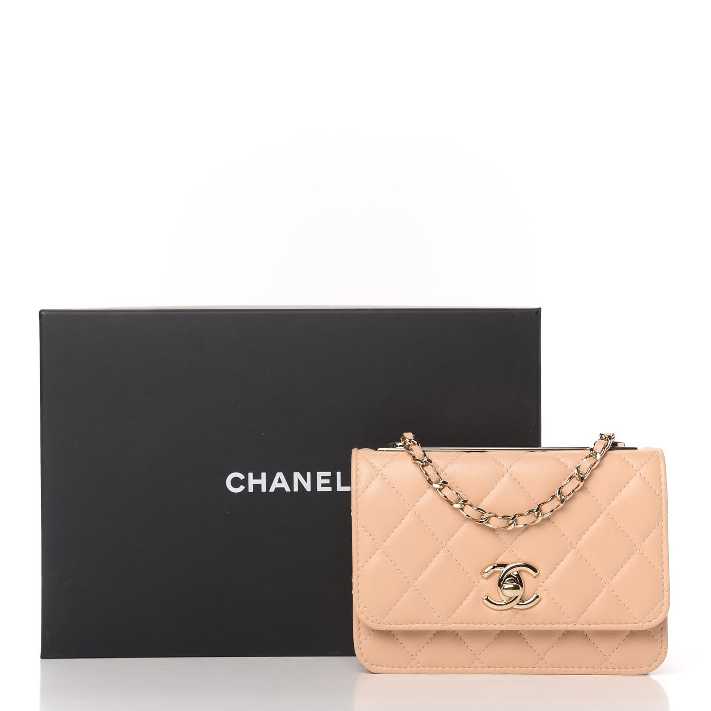 Lambskin Quilted Mini Trendy CC Wallet On Chain WOC Beige
