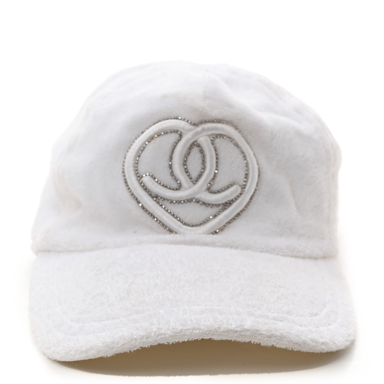 Chanel Terry Cotton Chain Embellished CC Heart Cap Hat L White 3 of 8