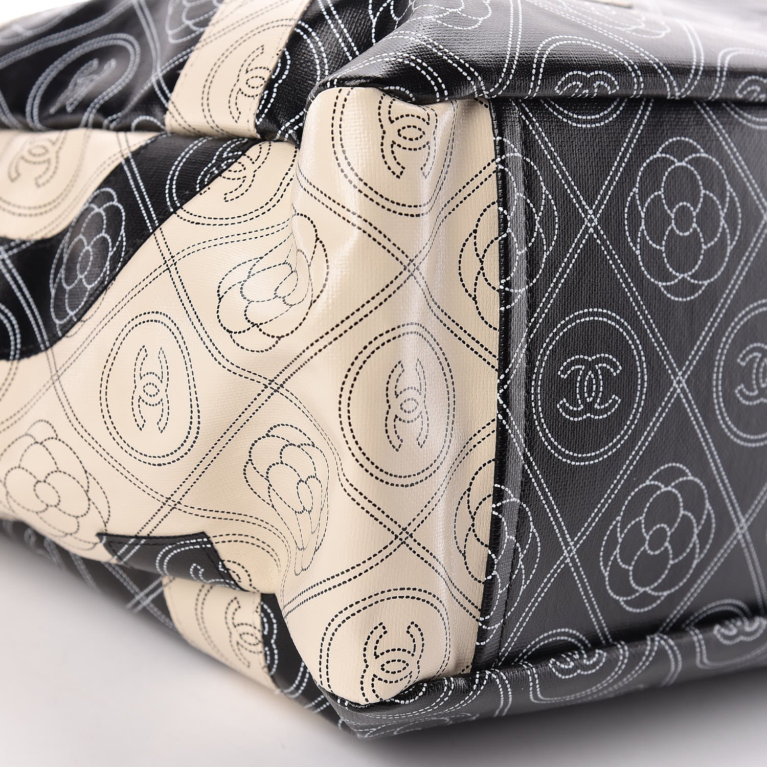 Chanel Coated Canvas Camellia Medium Shopping Tote Black Beige 9 of 11