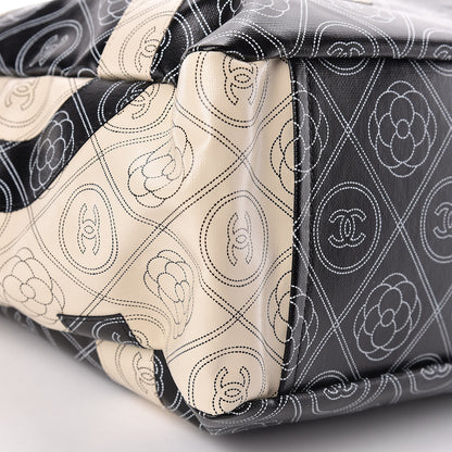 Chanel Coated Canvas Camellia Medium Shopping Tote Black Beige 9 of 11