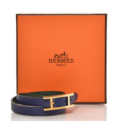 Hermes Epsom Behapi Double Tour Bracelet XS Bleu Saphir Vert Anglais 5 of 5