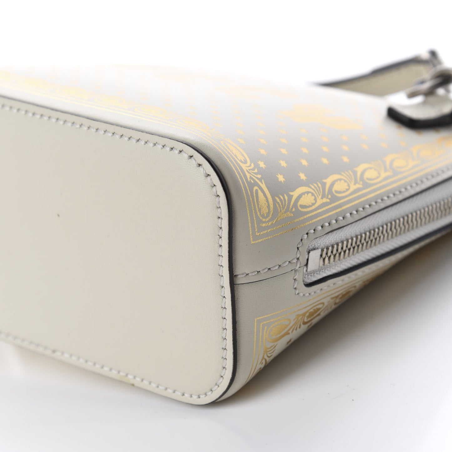X SEGA Calfskin GUCCY Stars Mini Dome Shoulder Bag Mystic White Gold