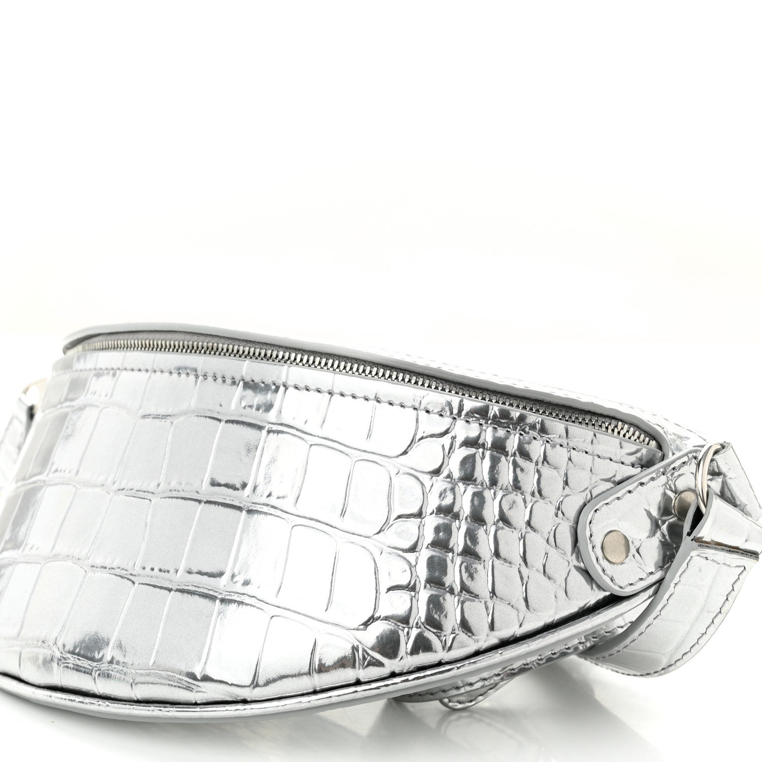 Balenciaga Metallic Calfskin Crocodile Embossed Quilted Souveniers Charms Belt Bag Silver 9 of 9