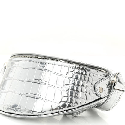 Balenciaga Metallic Calfskin Crocodile Embossed Quilted Souveniers Charms Belt Bag Silver 9 of 9