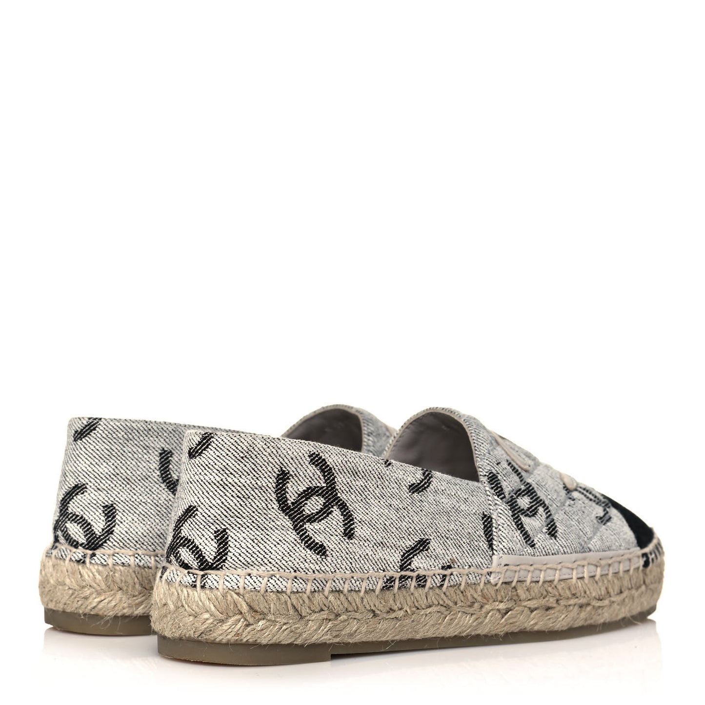 Cotton Jacquard Grosgrain CC Print Espadrilles 37 Grey Black