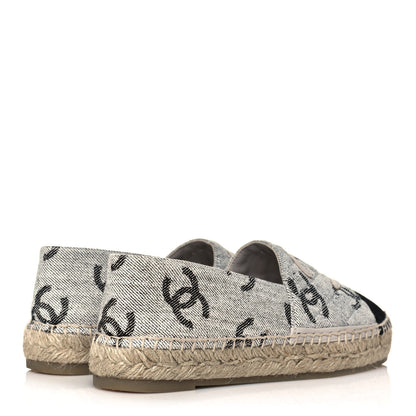 Chanel Cotton Jacquard Grosgrain CC Print Espadrilles 37 Grey Black 4 of 9