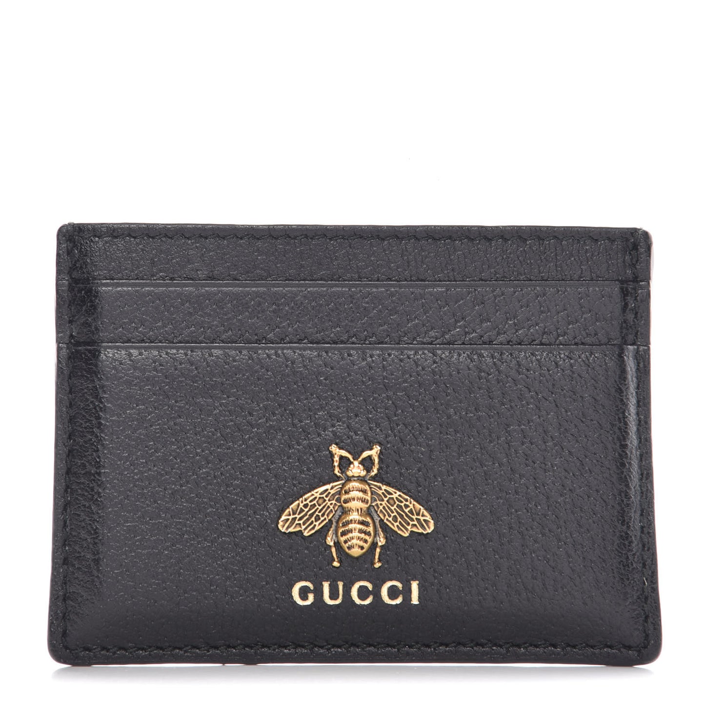 Pebbled Calfskin Animalier Card Holder Black