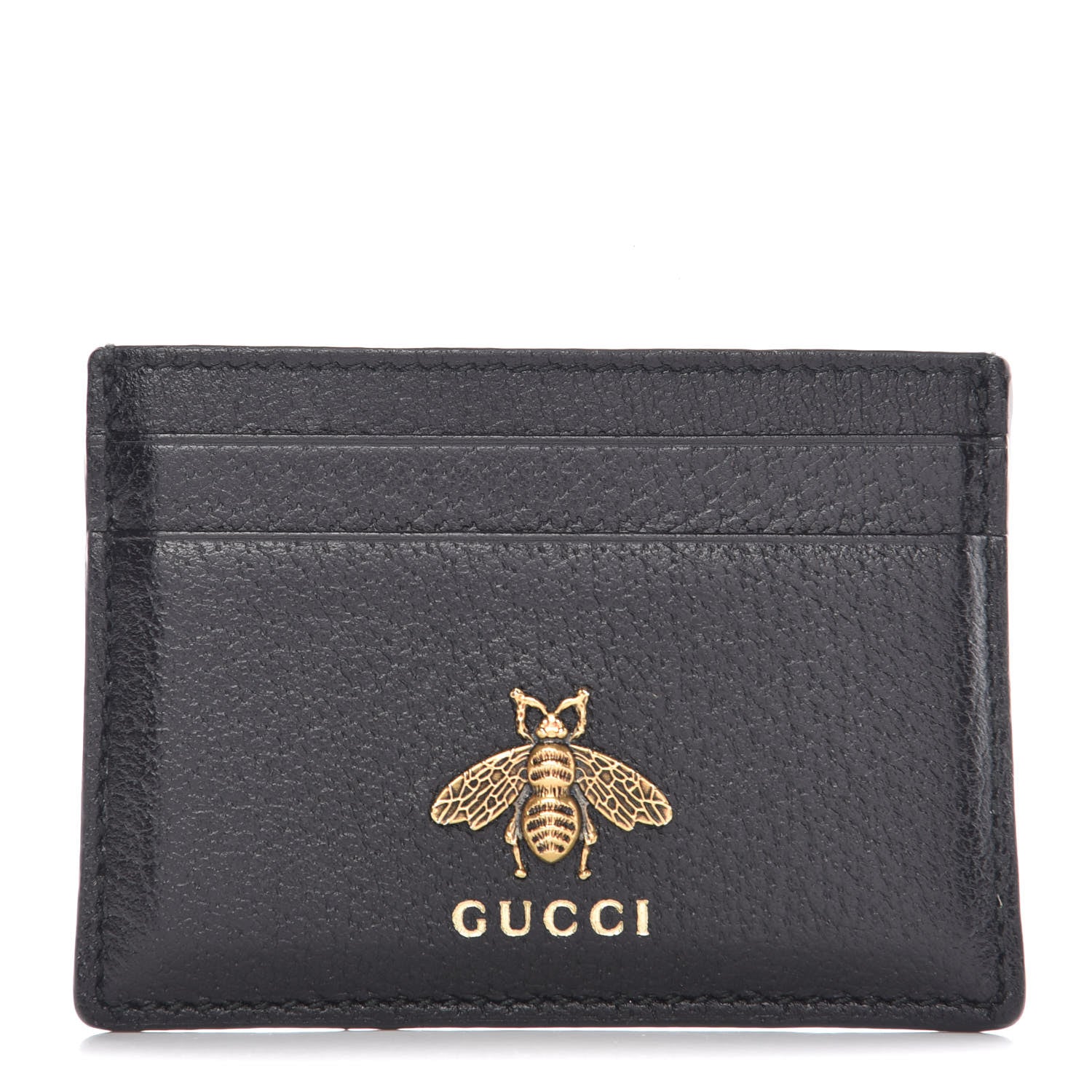 Gucci Pebbled Calfskin Animalier Card Holder Black 1 of 12