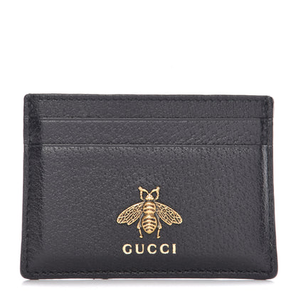 Gucci Pebbled Calfskin Animalier Card Holder Black 1 of 12