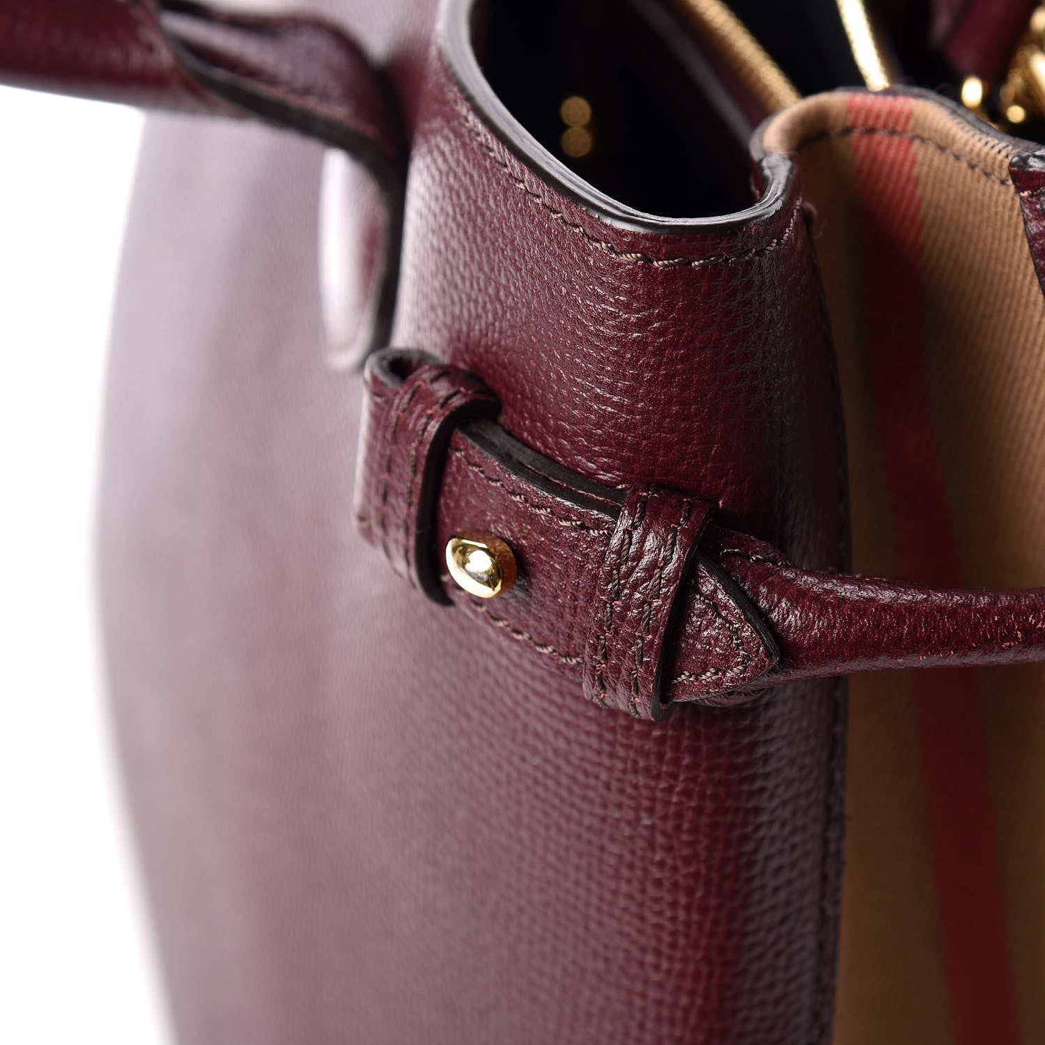 Burberry Grainy Calfskin House Check Medium Banner Tote Elderberry 29 of 29