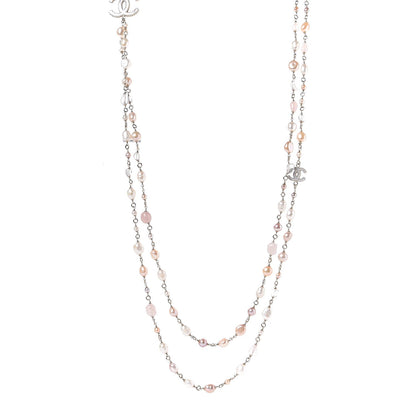 Chanel Crystal Pearl CC Long Necklace Light Gold Pink 1 of 5