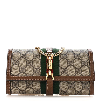 Gucci GG Supreme Monogram Azalea Calfskin Web Jackie 1961 Chain Wallet Beige Ebony Brown Sugar 1 of 11