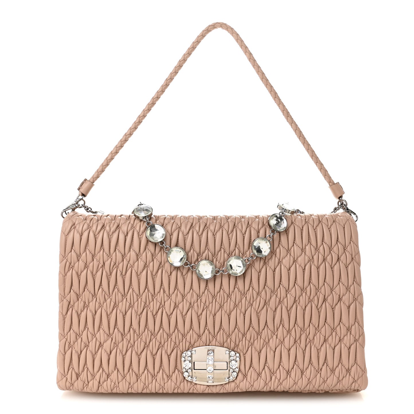 Nappa Matelasse Crystal Flap Clutch Cammeo
