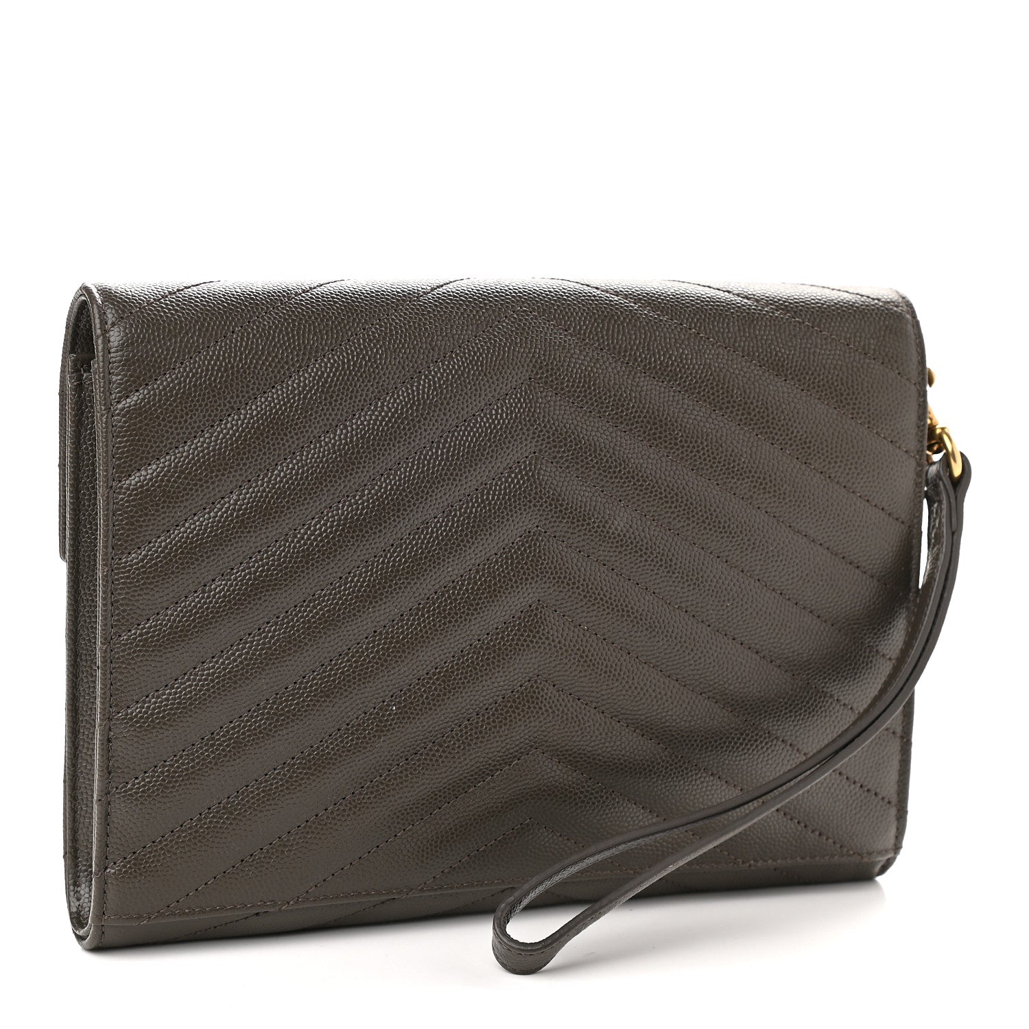 Saint Laurent Grain De Poudre Matelasse Chevron Monogram Envelope Clutch Earth 3 of 9