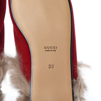 Gucci Velvet Fur Womens Princetown Slippers 39 Hibiscus Red 6 of 8