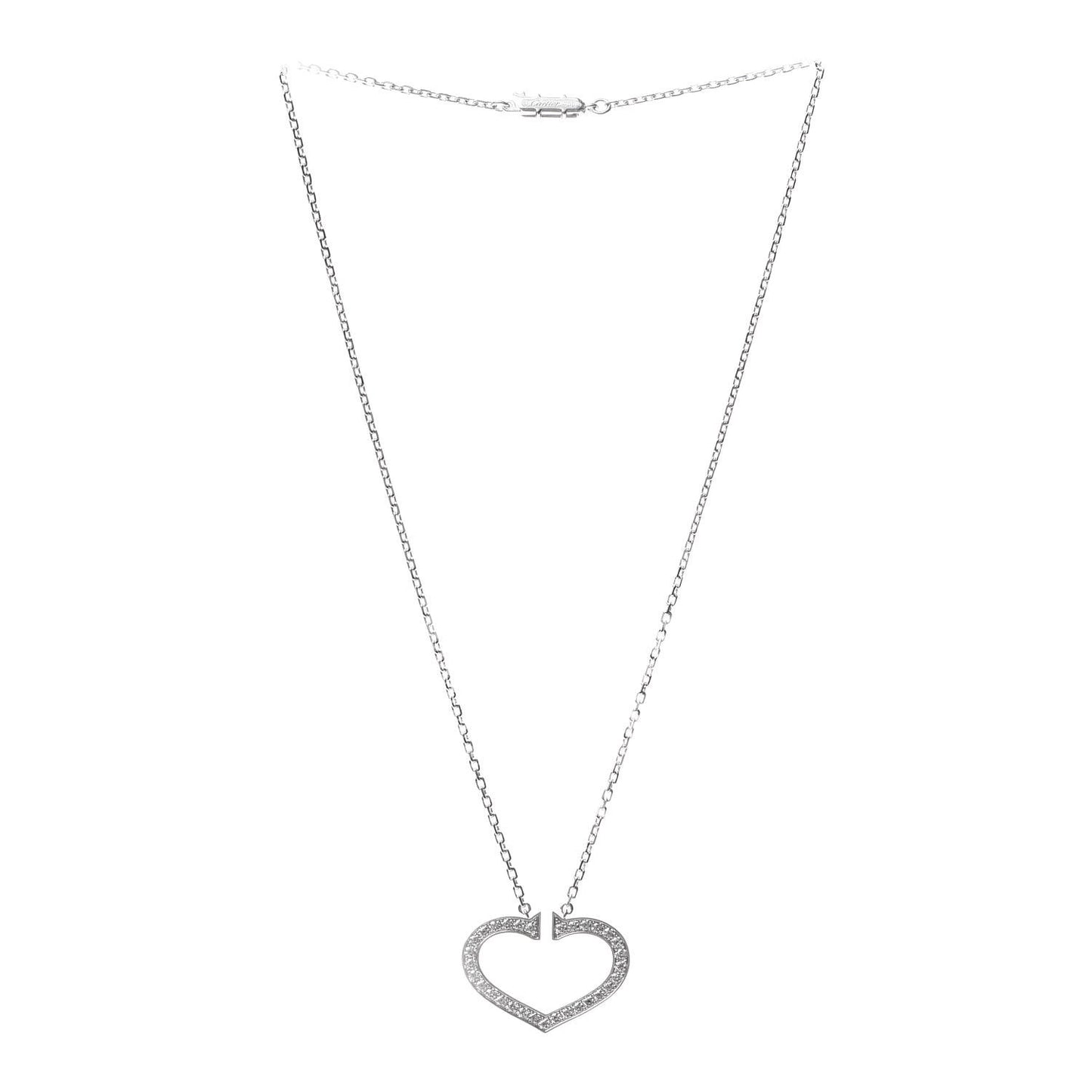 18K White Gold Diamond Large Hearts and Symbols Pendant Necklace