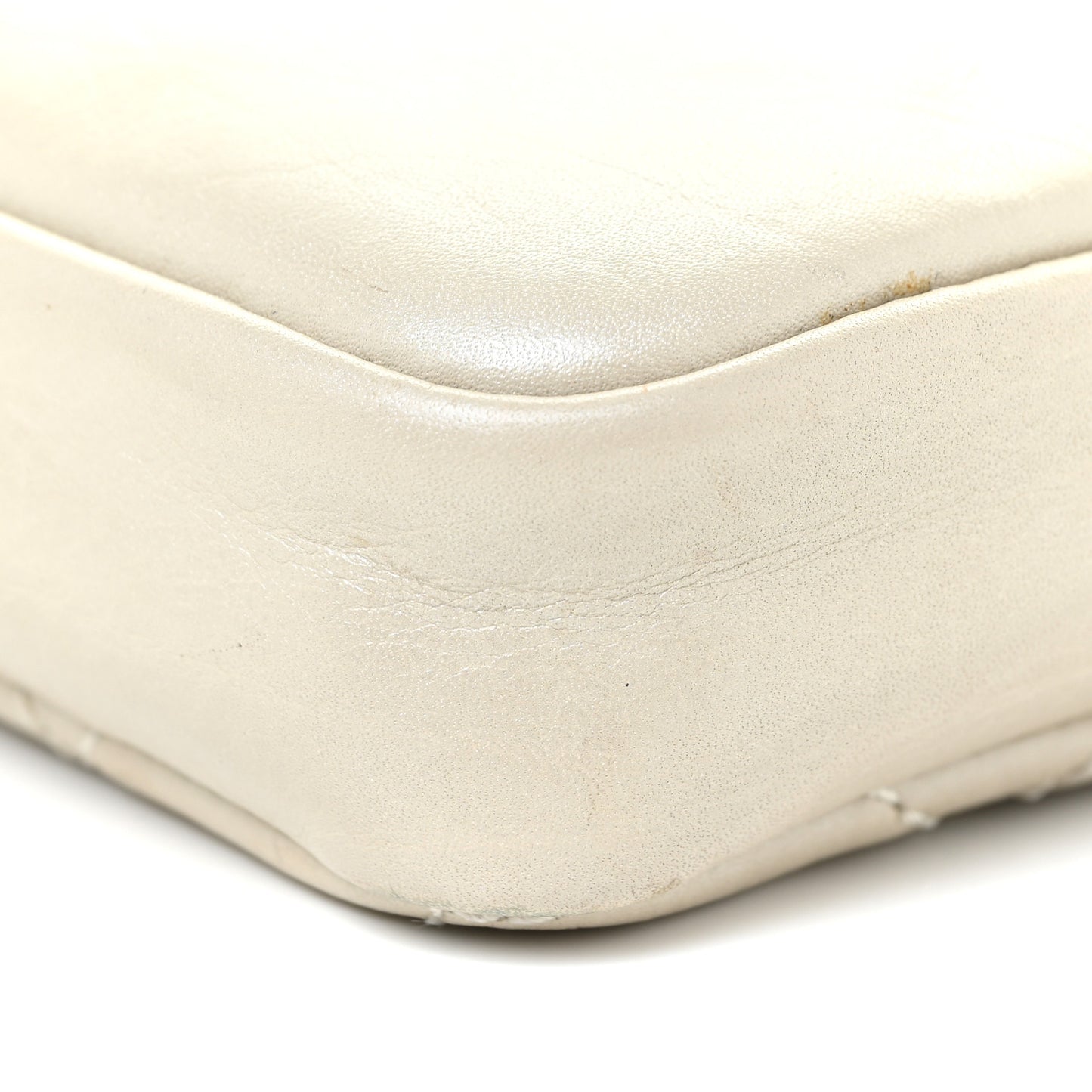 Aged Calfskin Quilted Cotton Club Pochette White