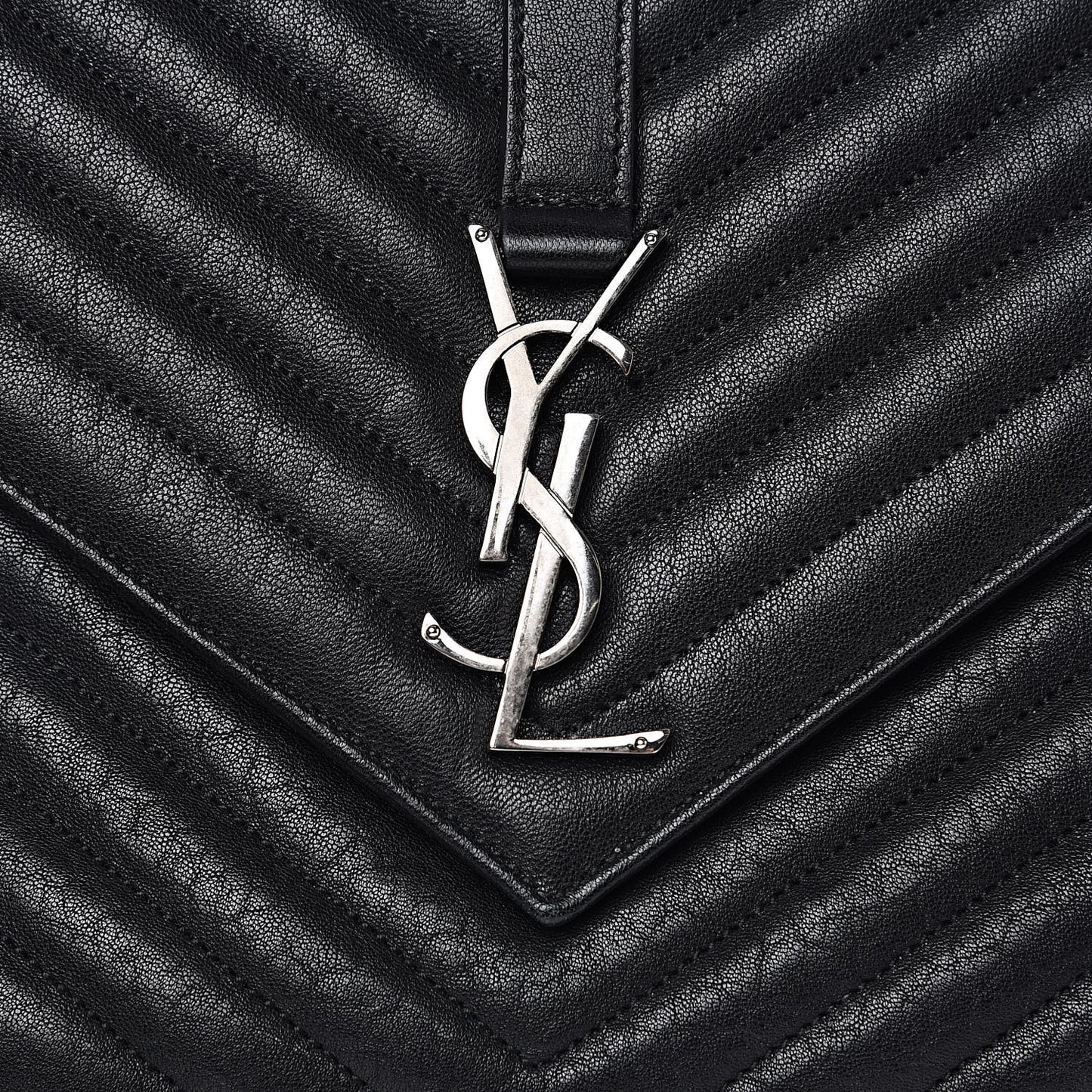 Sheepskin Matelasse Chevron Monogram Large College Satchel Black