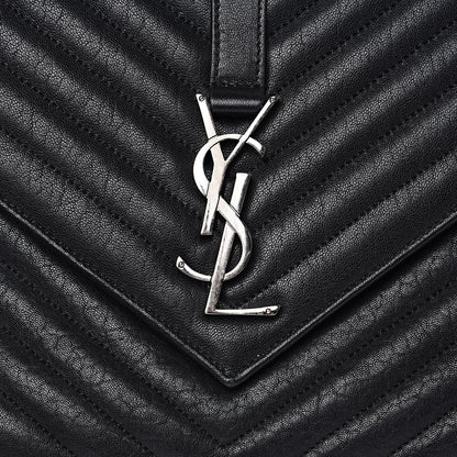Saint Laurent Sheepskin Matelasse Chevron Monogram Large College Satchel Black 11 of 12