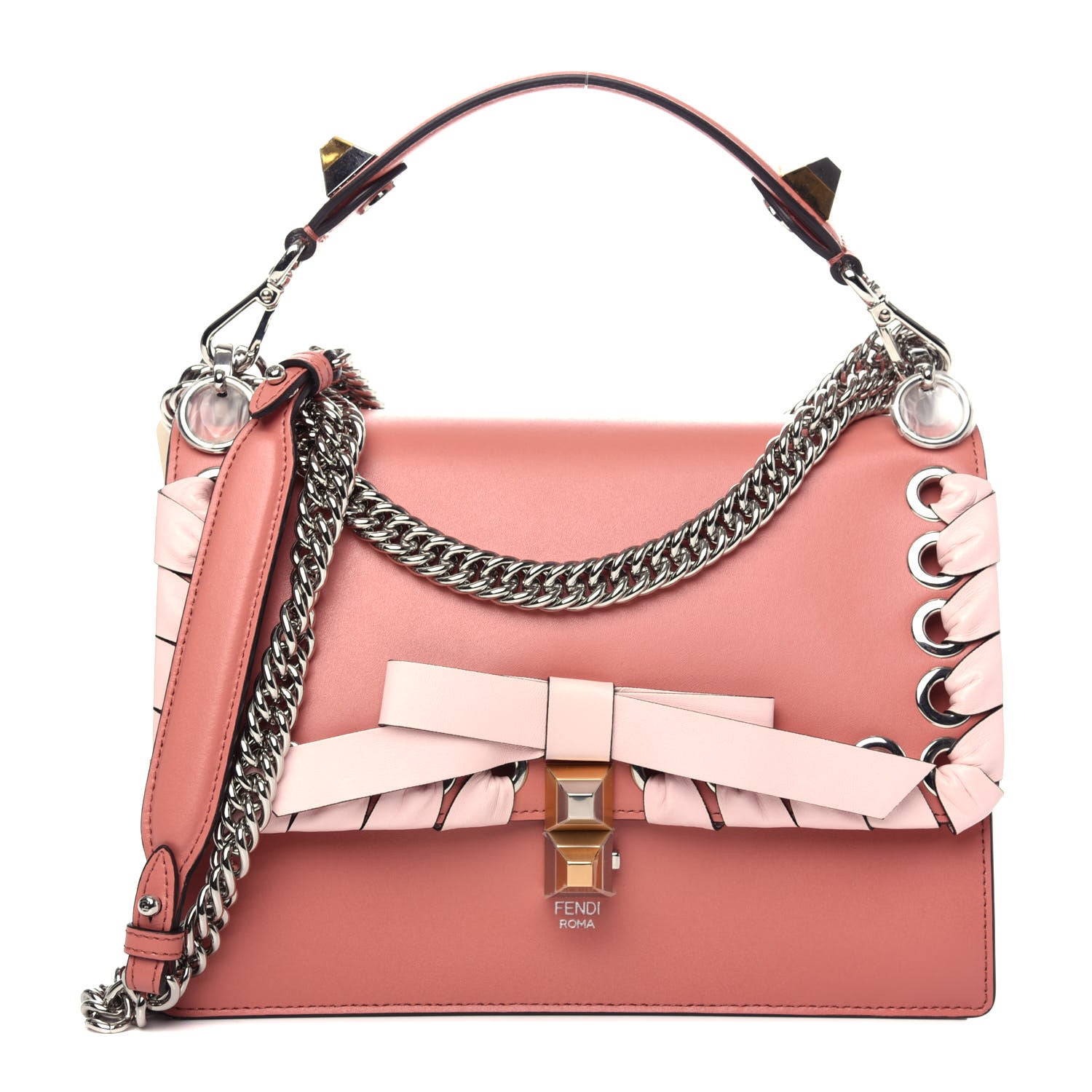 Fendi Vitello Liberty Shiny Nappa Lace Up Bow Kan I Shoulder Bag Macaron Confetto 1 of 10