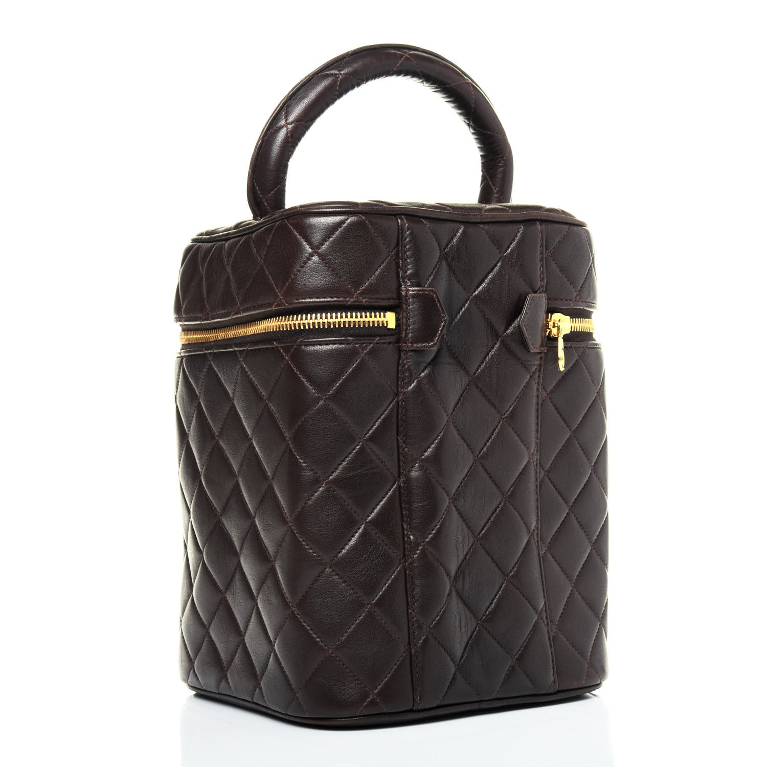 Chanel Lambskin Quilted Cosmetic Vanity Bag Brown 3 of 16