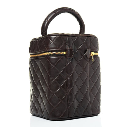 Chanel Lambskin Quilted Cosmetic Vanity Bag Brown 3 of 16