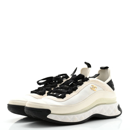 Chanel Velvet Calfskin Mixed Fibers CC Sneakers 39.5 Ivory Black 3 of 12