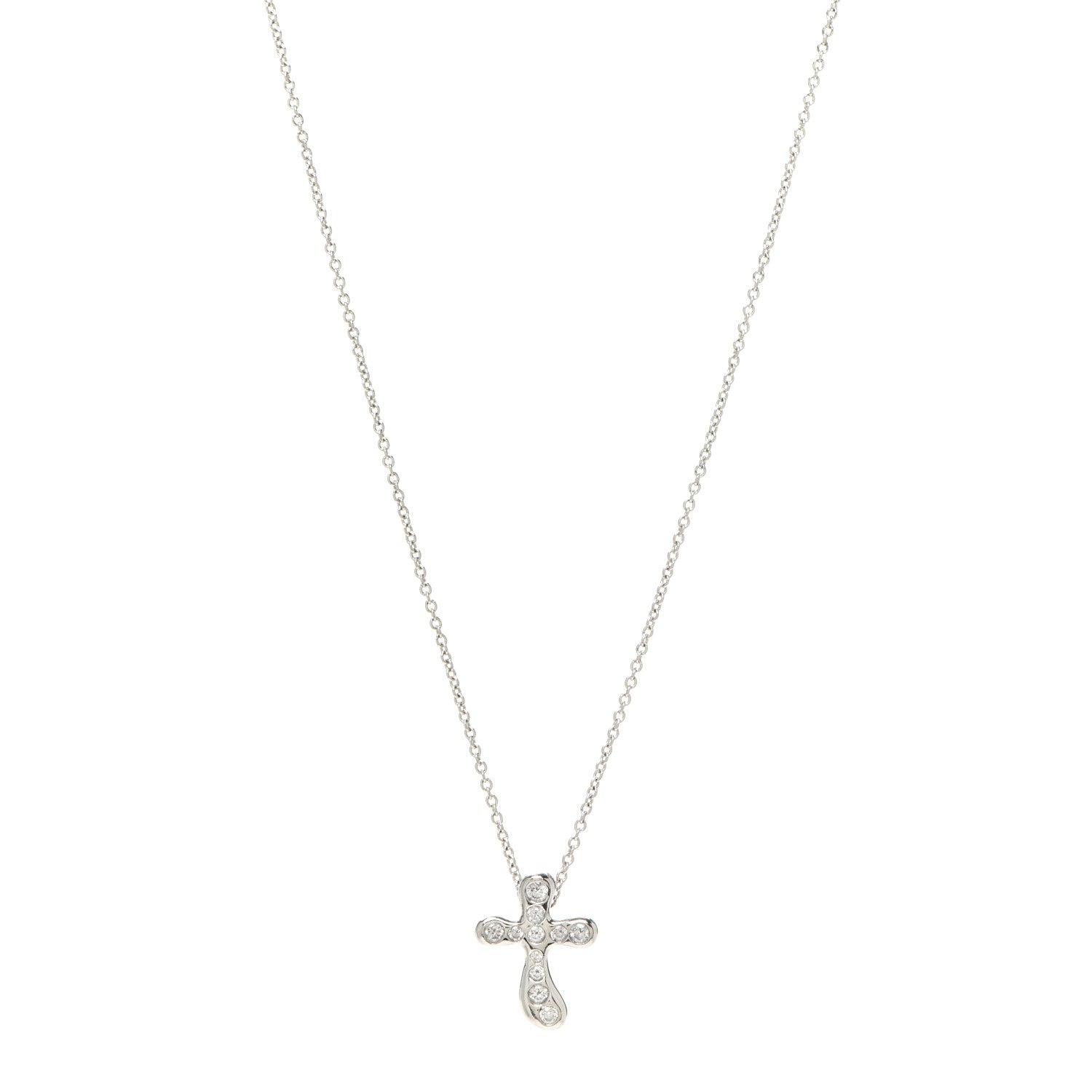 Tiffany Platinum Diamond 11mm Elsa Peretti Cross Pendant Necklace 1 of 5
