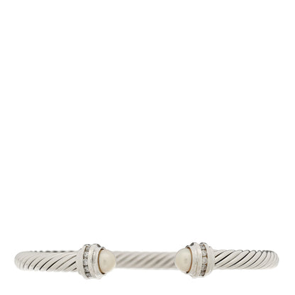 David Yurman Sterling Silver Diamond Pearl 5mm Cable Classics Princess Bracelet 1 of 3