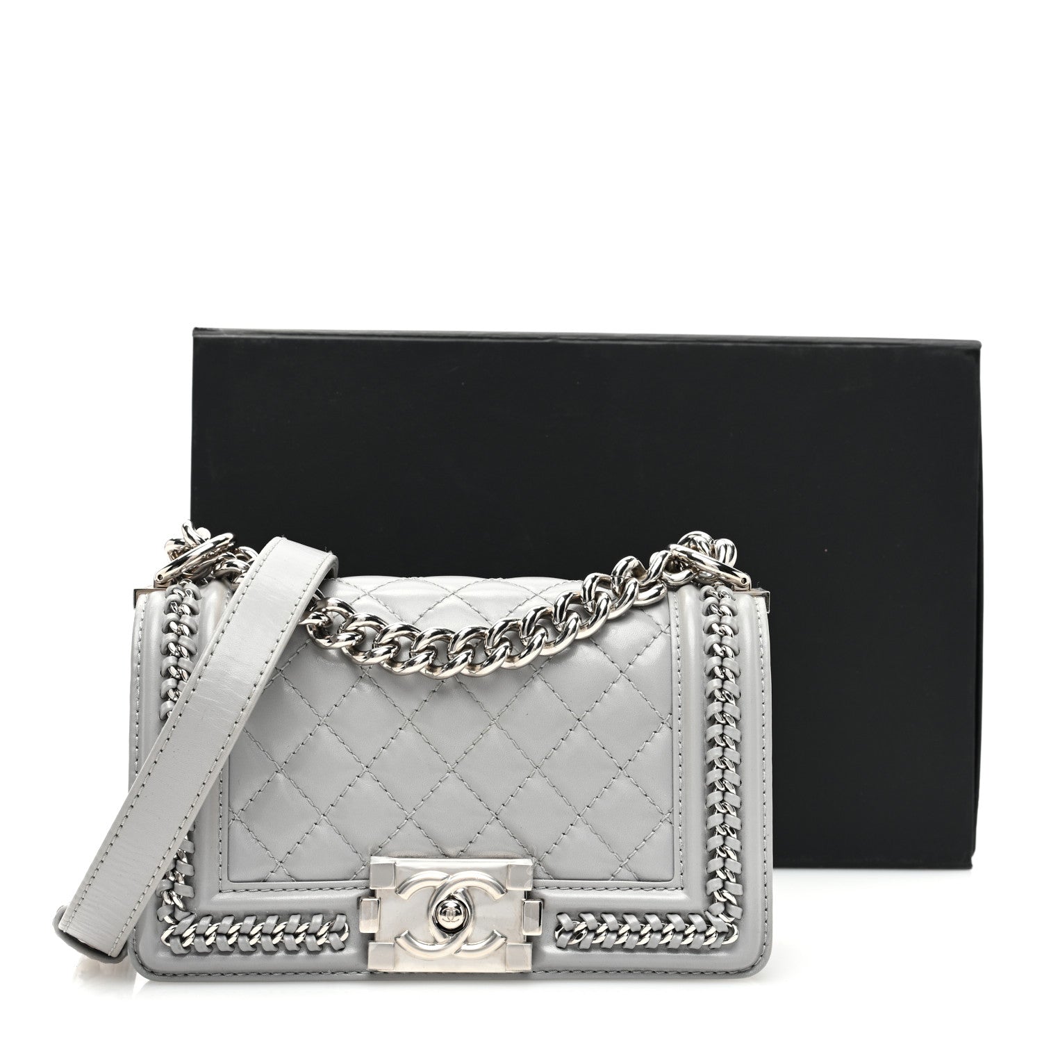 Chanel Iridescent Lambskin Quilted Small Chain Around Boy Flap Grey 11 of 11