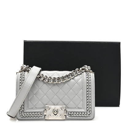 Chanel Iridescent Lambskin Quilted Small Chain Around Boy Flap Grey 11 of 11