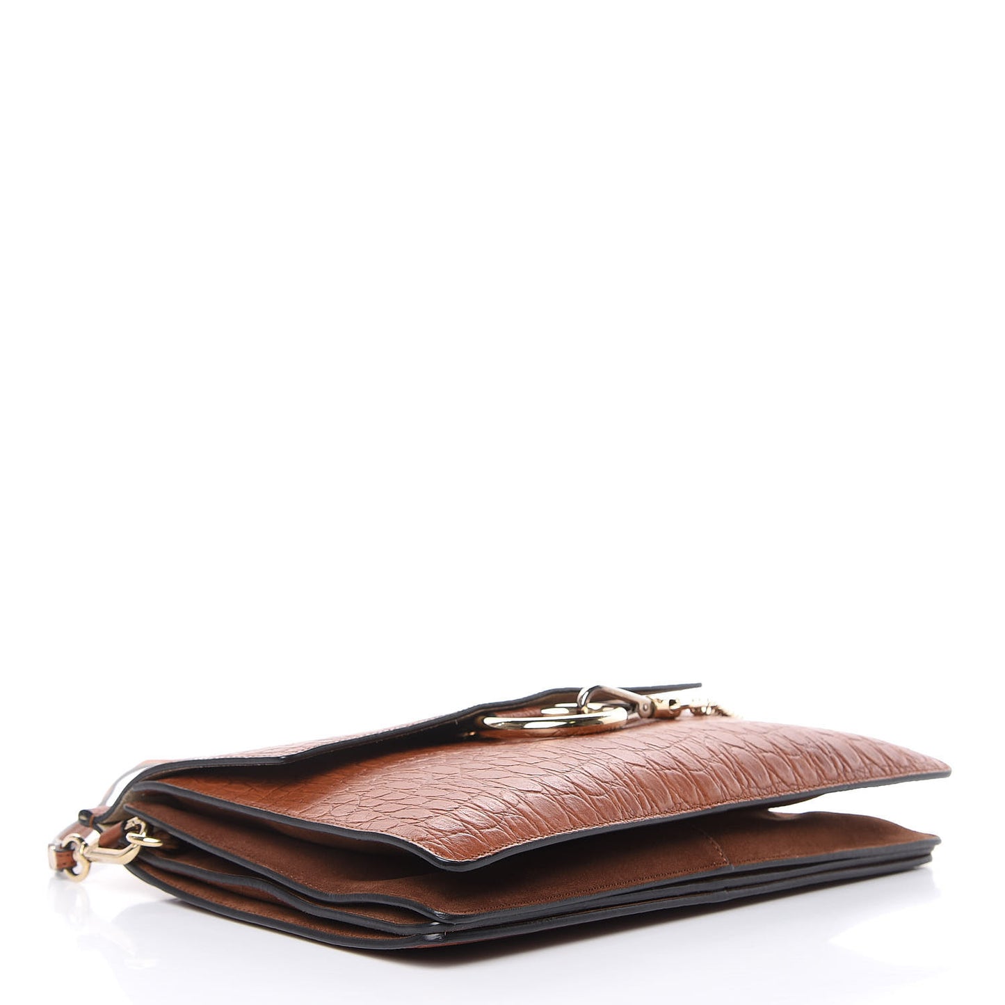 Calfskin Crocodile Embossed Medium Faye Shoulder Bag Mahogany