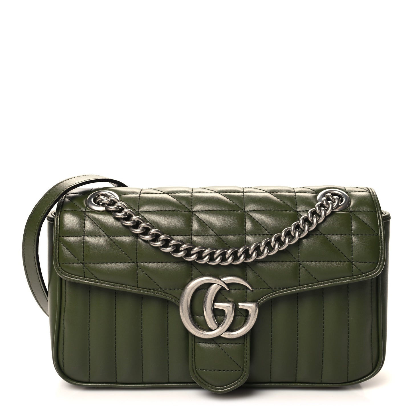 Calfskin Matelasse Aria Small GG Marmont Shoulder Bag Military Wood