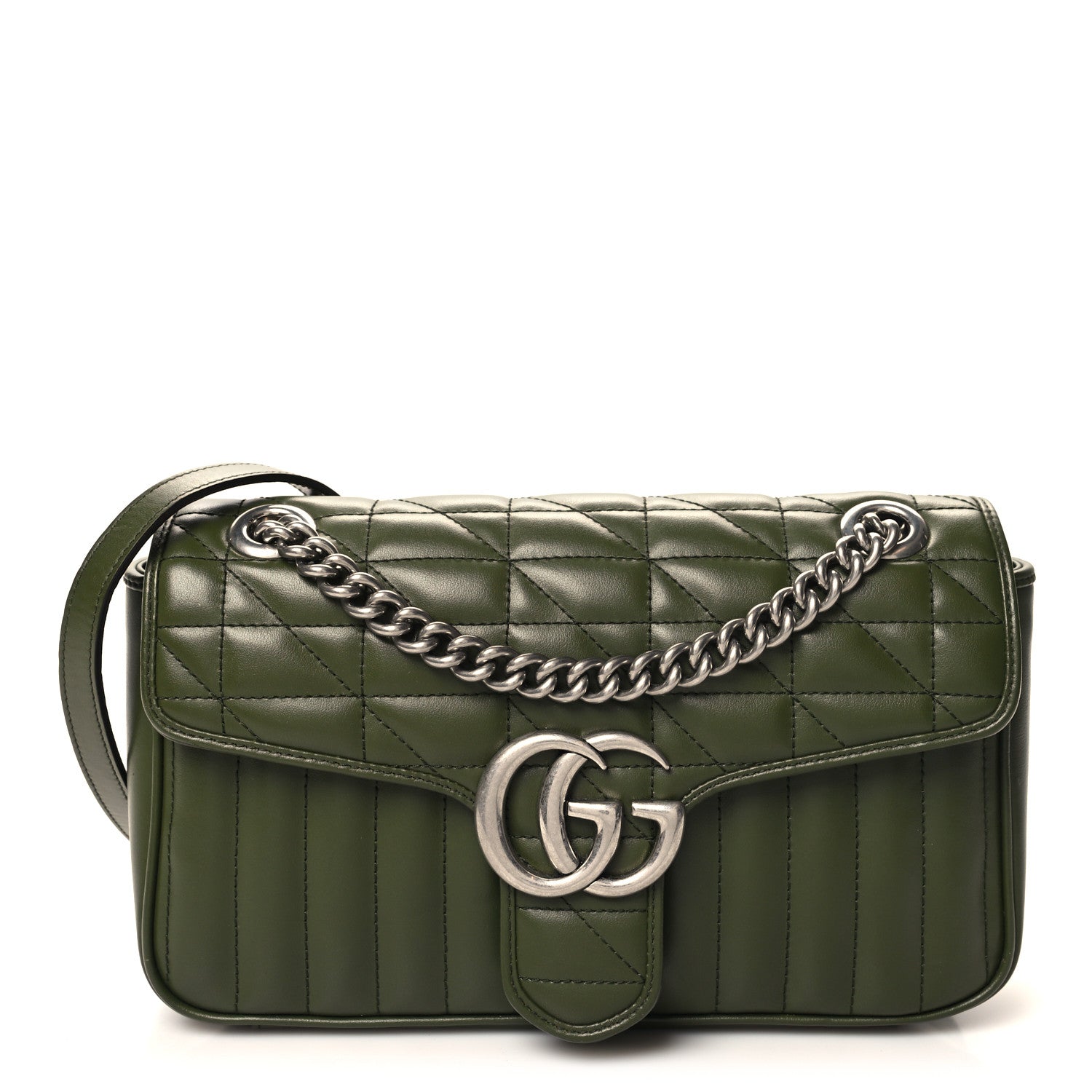 Gucci Calfskin Matelasse Aria Small GG Marmont Shoulder Bag Military Wood 1 of 10
