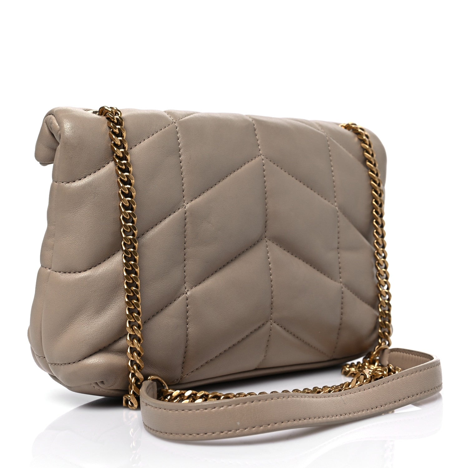 Saint Laurent Lambskin Quilted Toy Loulou Puffer Monogram Chain Satchel Dark Beige 2 of 8