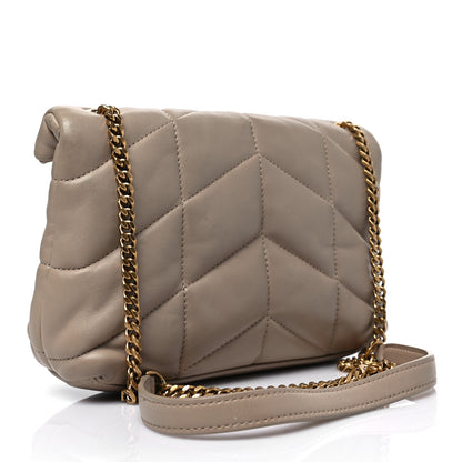 Saint Laurent Lambskin Quilted Toy Loulou Puffer Monogram Chain Satchel Dark Beige 2 of 8