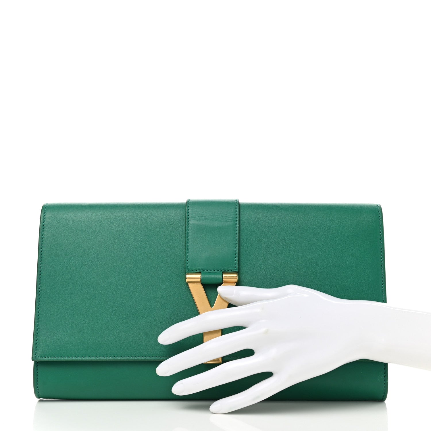 Saint Laurent Calfskin Classic Y Ligne Clutch Green 2 of 11